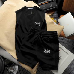 Set Bộ Nam Áo Ba Lỗ Phối Quần Short Thun In Logo Chữ Chicago - SBN105