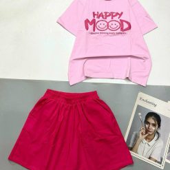 Đồ bộ thun cotton quần đùi áo tay ngắn in chữ HAPPY - DBO4468