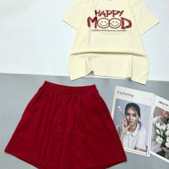 Đồ bộ thun cotton quần đùi áo tay ngắn in chữ HAPPY - DBO4468