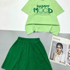 Đồ bộ thun cotton quần đùi áo tay ngắn in chữ HAPPY - DBO4468