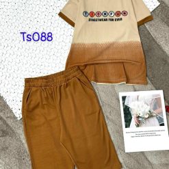 Đồ bộ thun cotton quần lửng áo tay ngắn hai màu in chữ - DBO4469