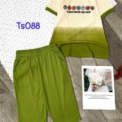 Đồ bộ thun cotton quần lửng áo tay ngắn hai màu in chữ - DBO4469