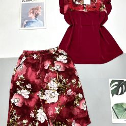 Đồ bộ mango quần lửng bông áo cổ vuông phối ren form từ 40kg-70kg - DBO4472