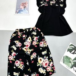 Đồ bộ mango quần lửng bông áo cổ vuông phối ren form từ 40kg-70kg - DBO4472