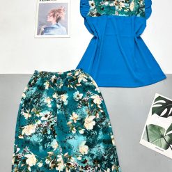 Đồ bộ mango quần lửng bông áo cổ vuông phối ren form từ 40kg-70kg - DBO4472