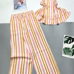 Đồ bộ sọc vải đũi quần dài sát nách có tầng - DBO4474