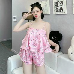 Đồ bộ quần đùi latin áo hai dây tầng siêu mát in hình - DBO4475