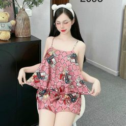 Đồ bộ quần đùi latin áo hai dây tầng siêu mát in hình - DBO4475