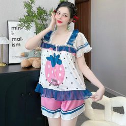 Đồ bộ quần đùi latin áo cổ vuông viền ren in hình dể thương - DBO4478