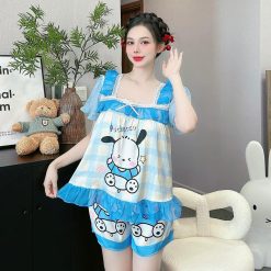 Đồ bộ quần đùi latin áo cổ vuông viền ren in hình dể thương - DBO4478