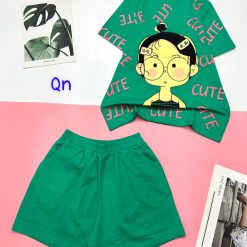 Đồ bộ quần đùi áo tay ngắn in hình cô bé chữ cute - DBO4486