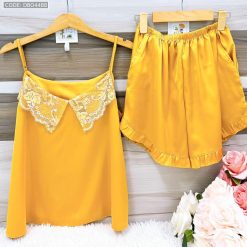 Đồ bộ mango siêu mát quần đùi trơn áo hai dây cổ ren - DBO4488