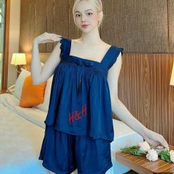 Đồ bộ latin trơn siêu mát áo trơn thắt nơ - DBO4489