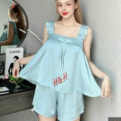 Đồ bộ latin trơn siêu mát áo trơn thắt nơ - DBO4489