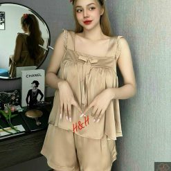 Đồ bộ latin trơn siêu mát áo trơn thắt nơ - DBO4489