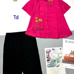 Đồ bộ quần ngố đen áo sơ mi tay ngắn cổ bẻ in hình hoa octave - DBO4492