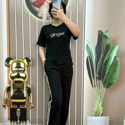 Đồ bộ quần dài áo tay ngắn quần viền 2 line in chữ ginger - DBO4494
