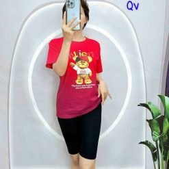 đồ bộ quần lỡ đen áo tay ngắn 2 màu loang in hình trái tim - DBO4495