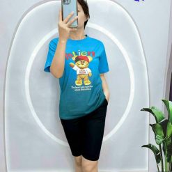 đồ bộ quần lỡ đen áo tay ngắn 2 màu loang in hình trái tim - DBO4495