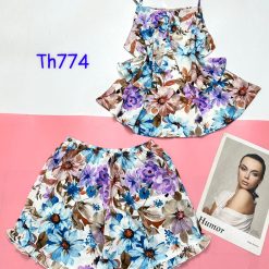 Đồ bộ quần đùi vải tonl áo hai tầng hình hoa - DBO4496