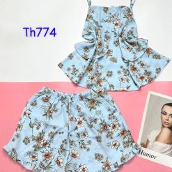 Đồ bộ quần đùi vải tonl áo hai tầng hình hoa - DBO4496