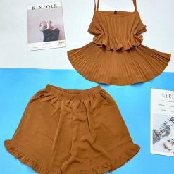 Đồ bộ mango trơn quần đùi áo hai dây hai tầng - DBO4498