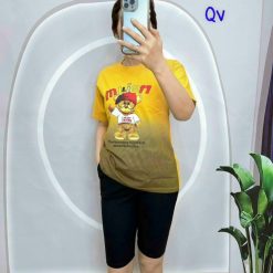 đồ bộ quần lỡ đen áo tay ngắn 2 màu loang in hình gấu - DBO4499