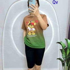 đồ bộ quần lỡ đen áo tay ngắn 2 màu loang in hình gấu - DBO4499