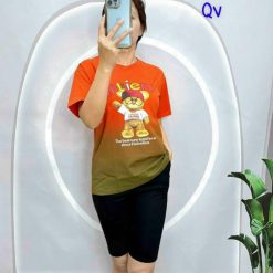 đồ bộ quần lỡ đen áo tay ngắn 2 màu loang in hình gấu - DBO4499