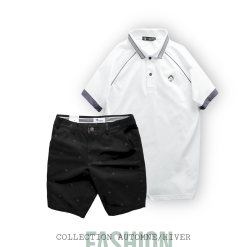 Set Bộ Nam Quần Short Kaki Hoạ Tiết Phối Áo Thun Polo Cổ Bẻ Thêu Logo Rubik - SBN106