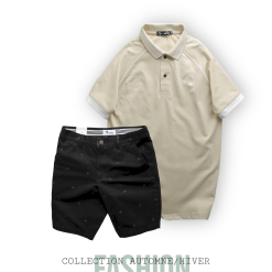 Set Bộ Nam Quần Short Kaki Hoạ Tiết Phối Áo Thun Polo Cổ Bẻ Thêu Logo Rubik - SBN106