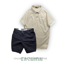 Set Bộ Nam Quần Short Kaki Hoạ Tiết Phối Áo Thun Polo Cổ Bẻ Thêu Logo Rubik - SBN106
