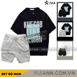 Set Bộ Nam Quần Short Thun Viền Sọc Áo Thun Cổ Tròn Pack Horse Oversize In Chữ Sọc - SBN111