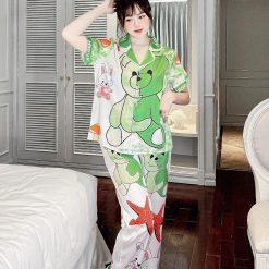 đồ bộ latin quần dài áo dài cô gấp in nhiều hình chữ to - DBO4505