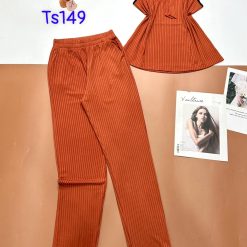 Đồ bộ tăm đũa quần dài áo tay ngắn cổ bẻ viền nơ thắt - DBO4515