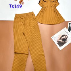 Đồ bộ tăm đũa quần dài áo tay ngắn cổ bẻ viền nơ thắt - DBO4515