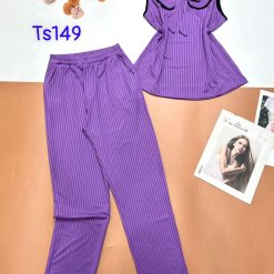 Đồ bộ tăm đũa quần dài áo tay ngắn cổ bẻ viền nơ thắt - DBO4515