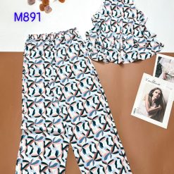 Đồ bộ mango mặc nhà quần dài áo sát nách hai tần in nhiều hoạ tiết - DBO4516