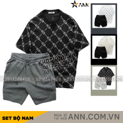 Set Bộ Nam Áo Cổ Tròn Pack Horse In Chữ AA Quần Short Thun Thể Thao - SBN112