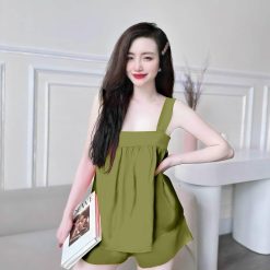 Đồ bộ latin siêu mát quần đùi áo hai dây trơn - DBO4517