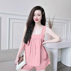 Đồ bộ latin siêu mát quần đùi áo hai dây trơn - DBO4517