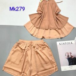 Đồ bộ latin phối quần đùi áo hai dây trơn - DBO4518
