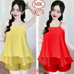 Đồ bộ latin phối quần đùi áo hai dây trơn - DBO4518