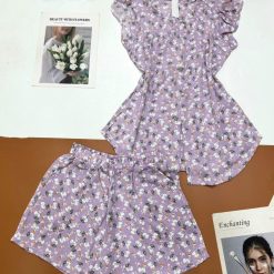 Đồ bộ mango quần đùi áo cổ vuông tay bèo nhiều hoạ tiết siêu sang - DBO4519