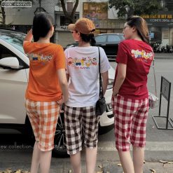 Đồ bộ thun cotton quần lửng kẻ ca rô áo tay ngắn in chữ The Alales - DBO4520