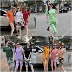 Đồ bộ thun cotton quần lửng kẻ ca rô áo tay ngắn in chữ The Alales - DBO4520