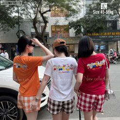 Đồ bộ thun cotton quần đùi kẻ ca rô áo tay ngắn in chữ The Alales - DBO4521