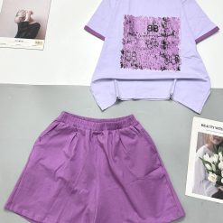 Đồ bộ quần đùi màu của viền áo tay ngắn bảng màu vuông trên áo - DBO4522