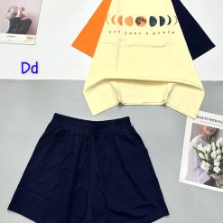 Đồ bộ quần đùi áo tay ngắn in hình trái đất tay hai màu - DBO4523