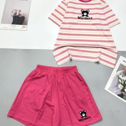 Đồ bộ quần đùi áo tay ngắn in hình gấu áo sọc ngang - DBO4524